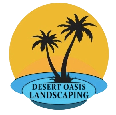 Logo of Desert Oasis Landscaping with palm trees and water.